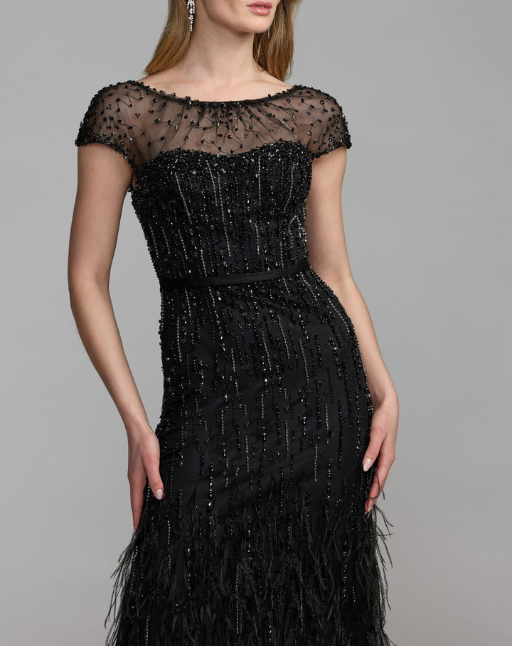 Mac Duggal 77198 Rhinestone Embellished Illusion Neck Feather Gown