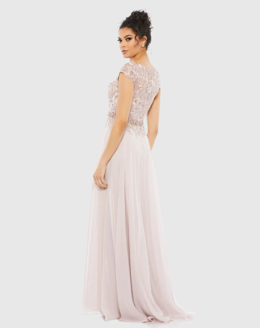 Mac Duggal 79365 Embellished Chiffon Cap Sleeve A-Line Gown