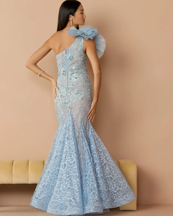 Mac Duggal 79456 Sleeveless One Shoulder Embroidered Mermaid Dress - FOSTANI.com