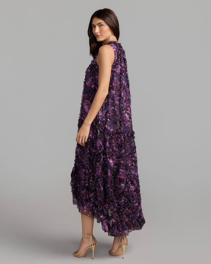 Mac Duggal 8103 Sleeveless Floral Micro Ruffle Trapeze Midi Dress