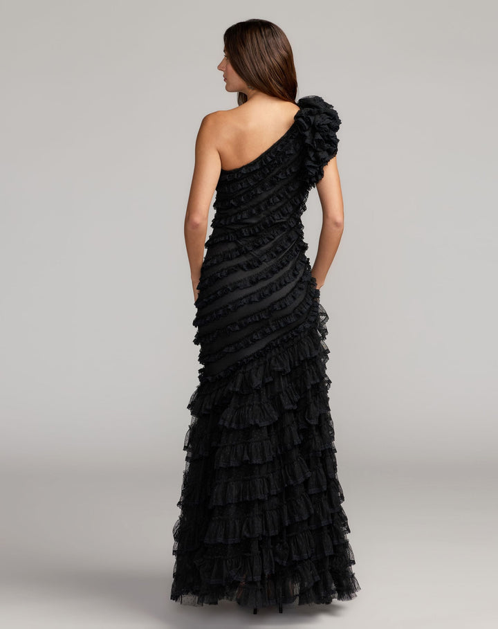 Mac Duggal 8383 One Shoulder Tulle Ruffle Mermaid Gown