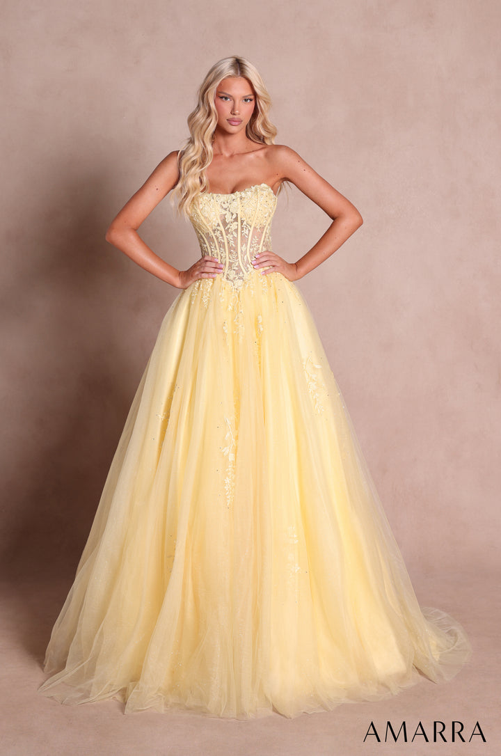 AMARRA 88913 Strapless Glitter Tulle Prom Dress 2026