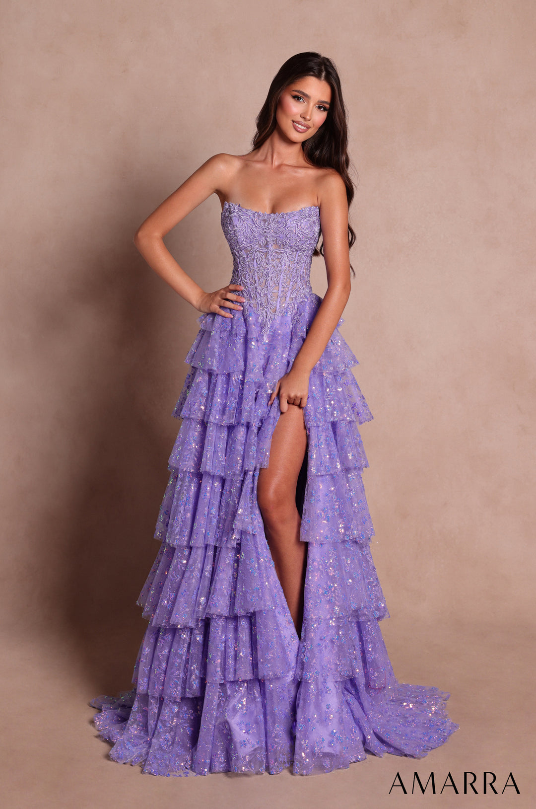 AMARRA 89483 Strapless Ruffle BallGown Prom Dress 2026