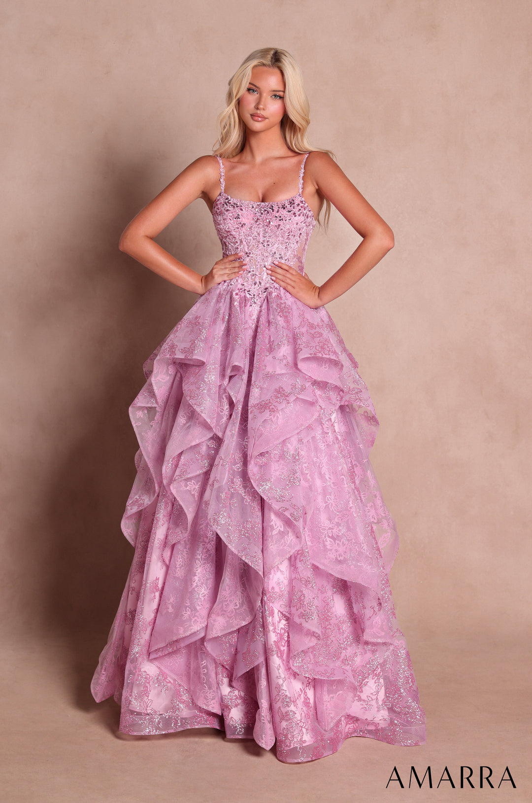 AMARRA 89505 Glitter Tulle Tiered Prom Dress 2026