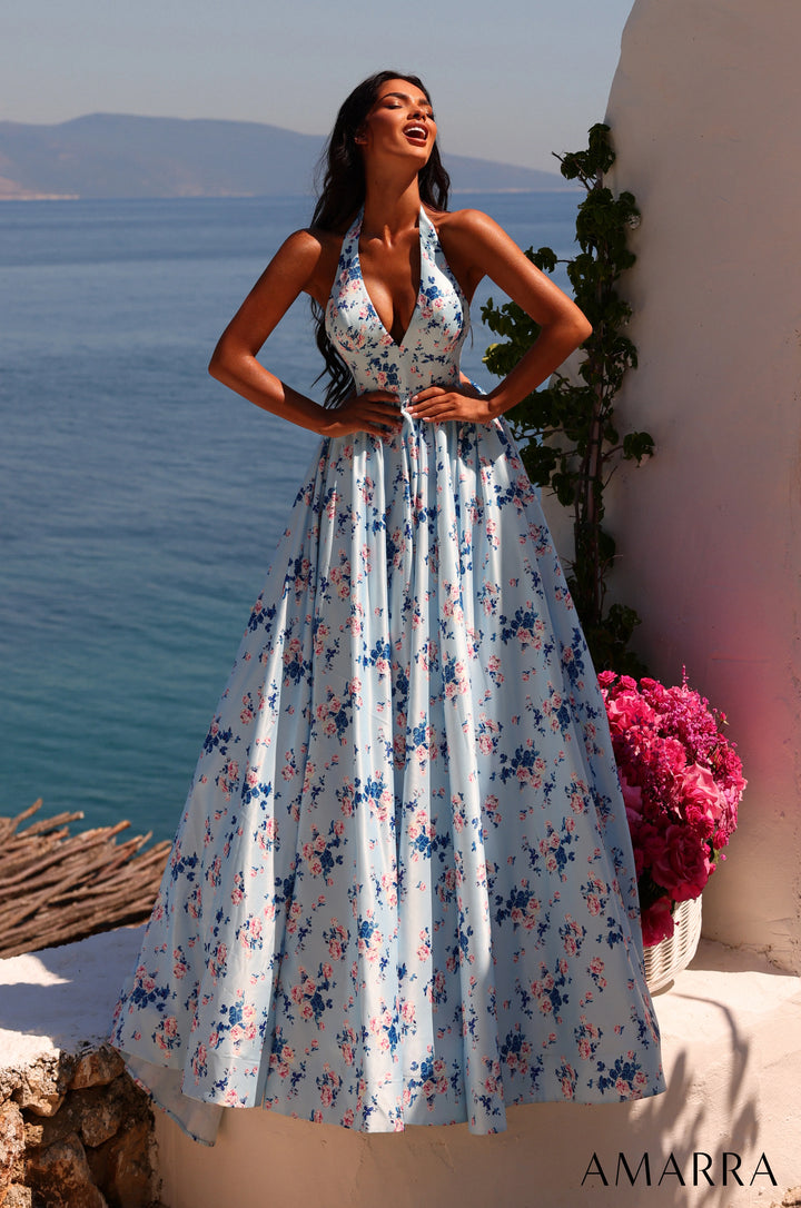AMARRA 89616 Plunging V-Neckline Sleeveless Halter A-Line Prom Dress 2026