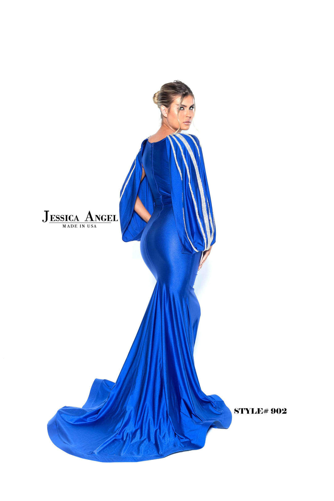 Jessica Angel 902 bishop sleeve mermaid gown side back view