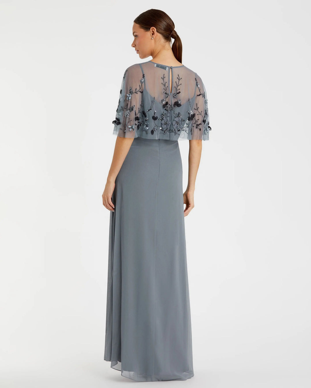 Mac Duggal 9229 Gray Sleeveless Gown With Embellished Cape - FINAL SALE