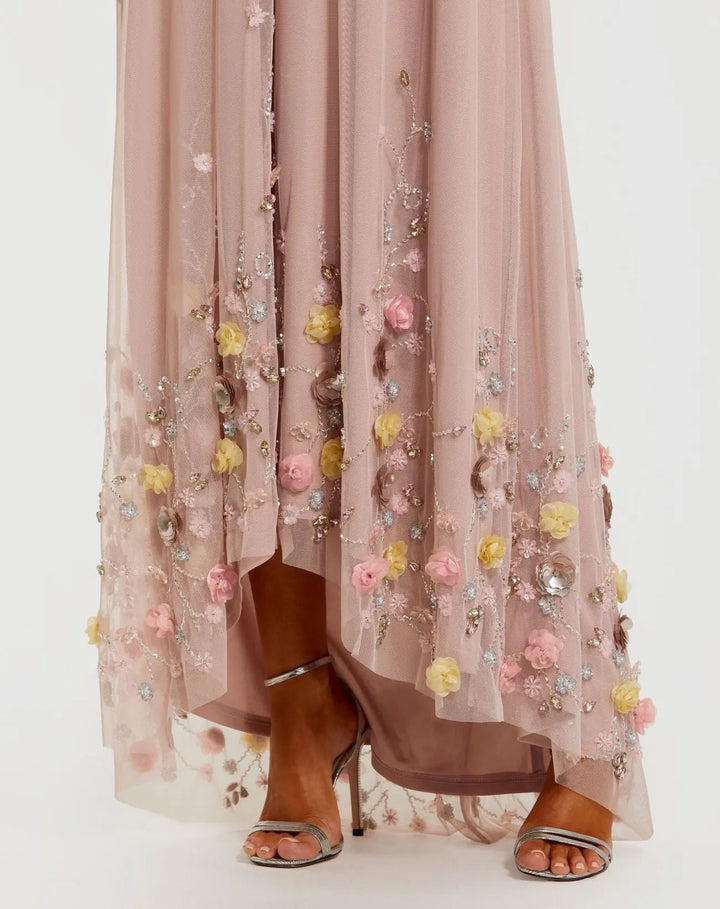 Pink One Shoulder High Low Embellished Trapeze Gown - FOSTANI.com