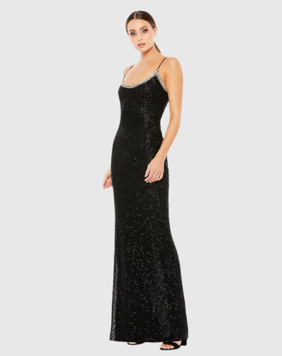 Mac Duggal 93551 Beaded Spaghetti Strap Column Gown