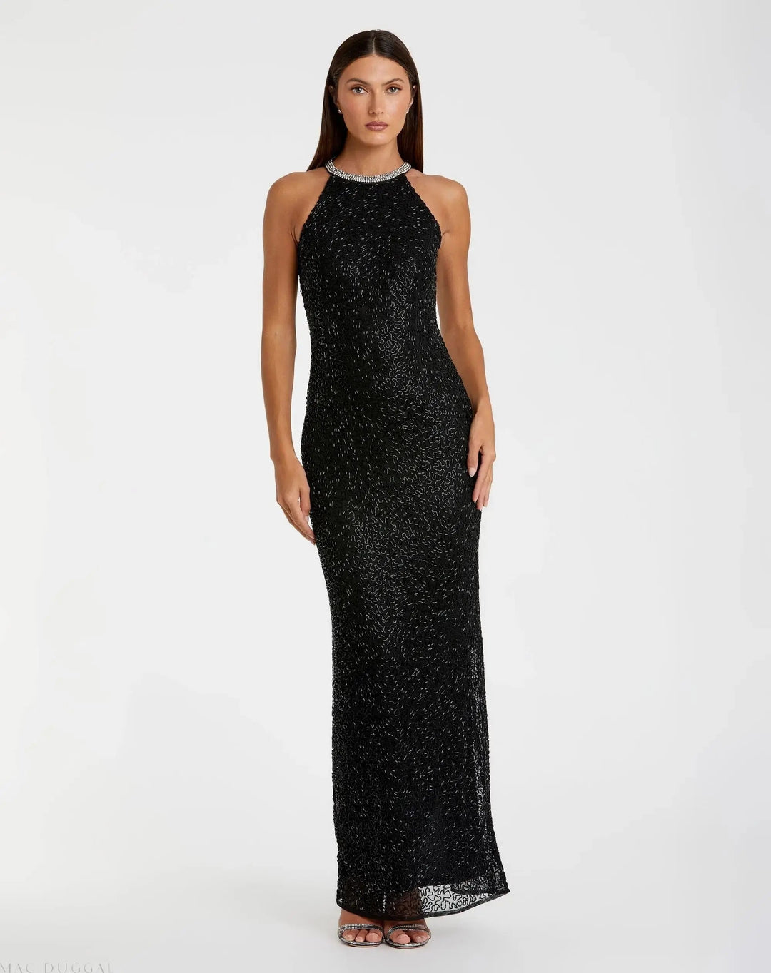 Mac Duggal 93742 Beaded Sleeveless High Neck Column Gown