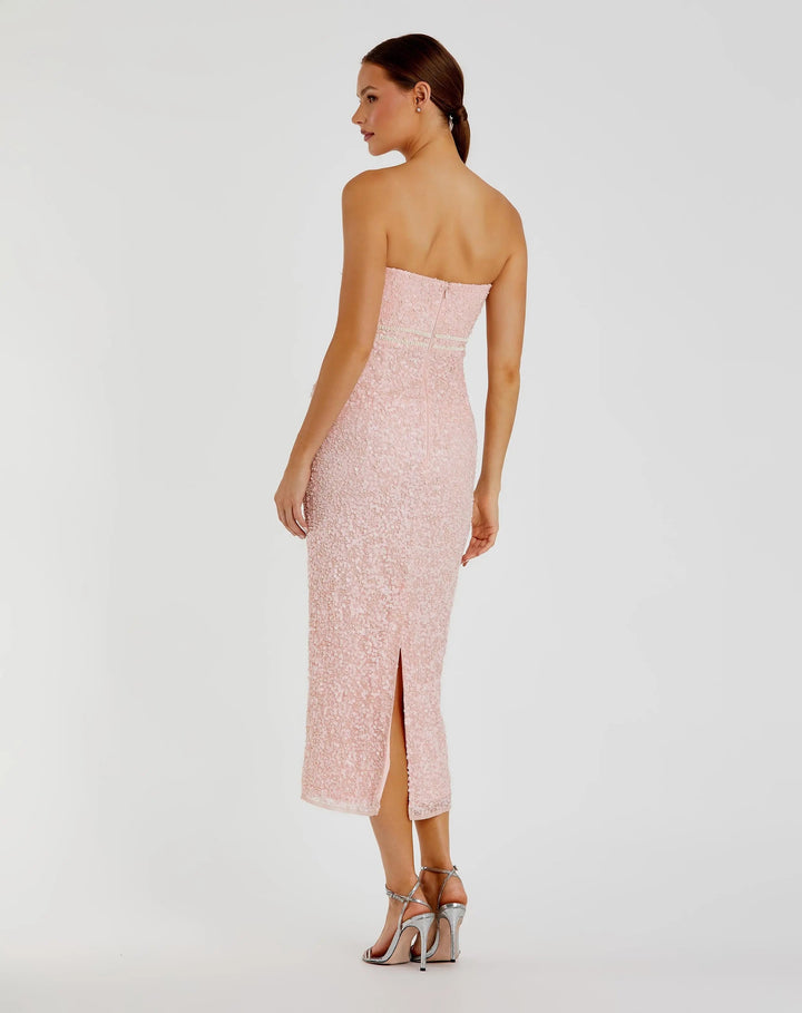 Pink Pearl Embellished Strapless Midi Dress - FOSTANI.com