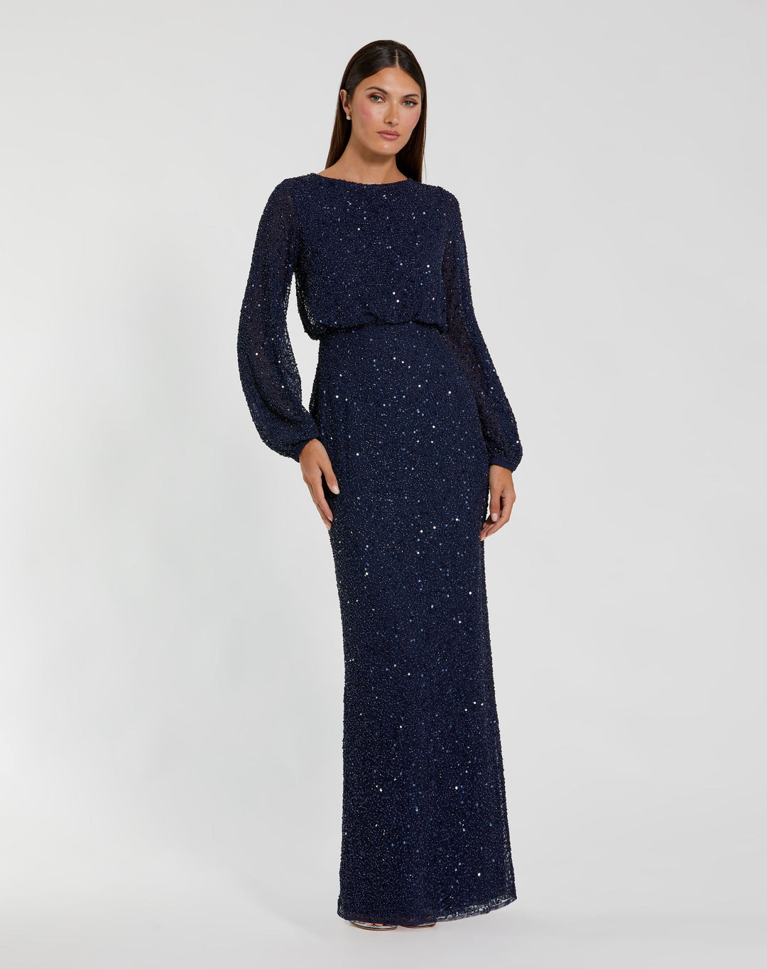 Mac Duggal 94203 Sequin Blouson Long Sleeve Gown
