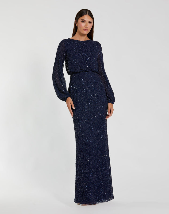 Mac Duggal 94203 Sequin Blouson Long Sleeve Gown