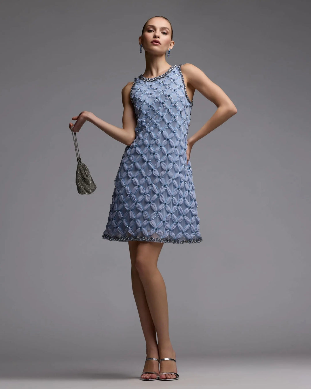 Mac Duggal 9432 Blue Rhinestone Embellished Sleeveless Mini Dress - FOSTANI.com