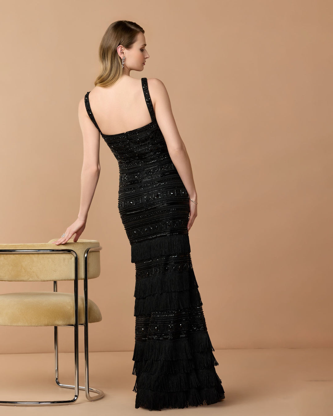 Mac Duggal 9450 Geometric Embellished Gown With Fringe
