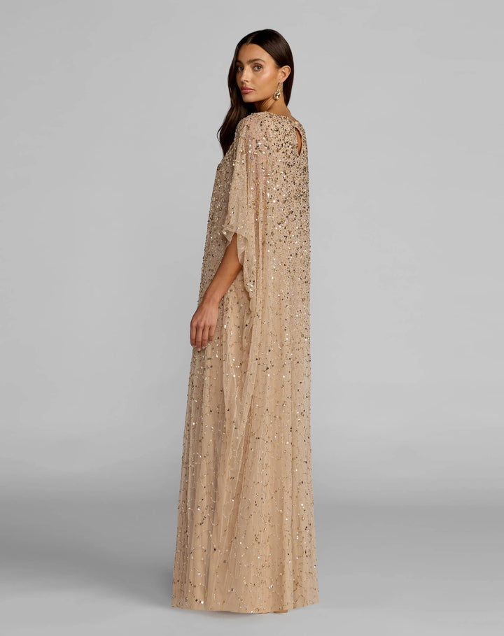 Mac Duggal 9475 Gold Sequin Embellished Kaftan Gown