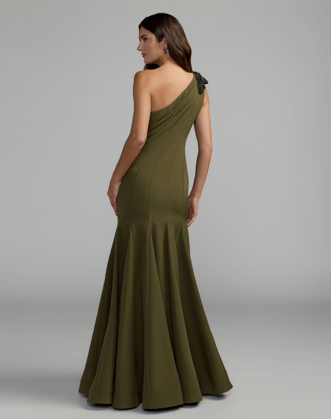 Mac Duggal 11810 Crepe One Shoulder Gown With Crystal Flower