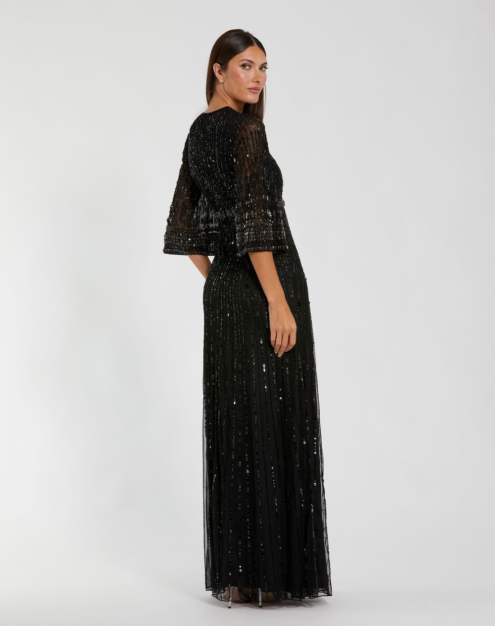 Mac Duggal 23045 High Neck Embellished Gown With 3/4 Sleeves