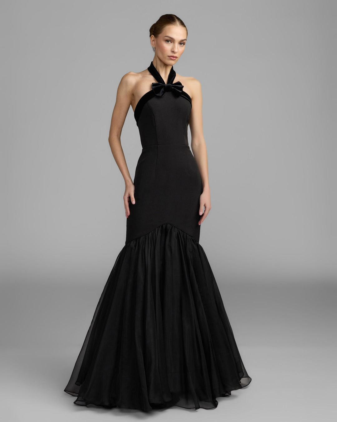 Mac Duggal 27874 Sleeveless Halter Neck Mermaid Gown With Bow