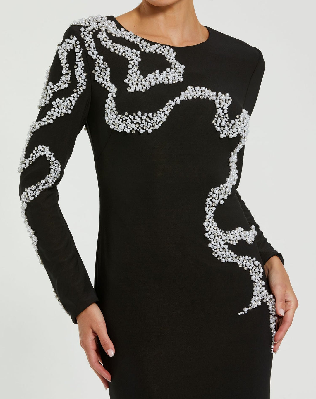 Mac Duggal 9944086P Petite Jersey Evening Gown With Beaded Swirl Detail