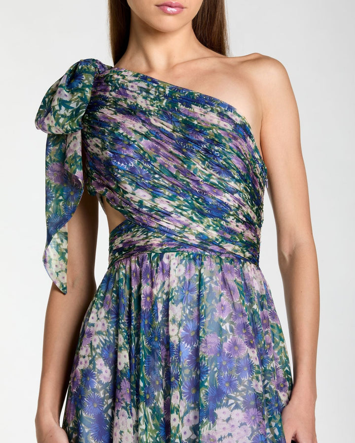 Mac Duggal 68553 One Shoulder Floral Printed Chiffon Side Cut Out Gown