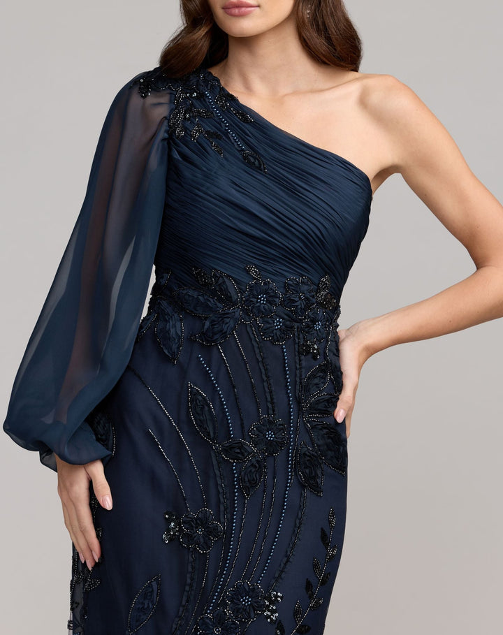 Mac Duggal 9969019P Petite One Sleeve Chiffon Embellished Gown