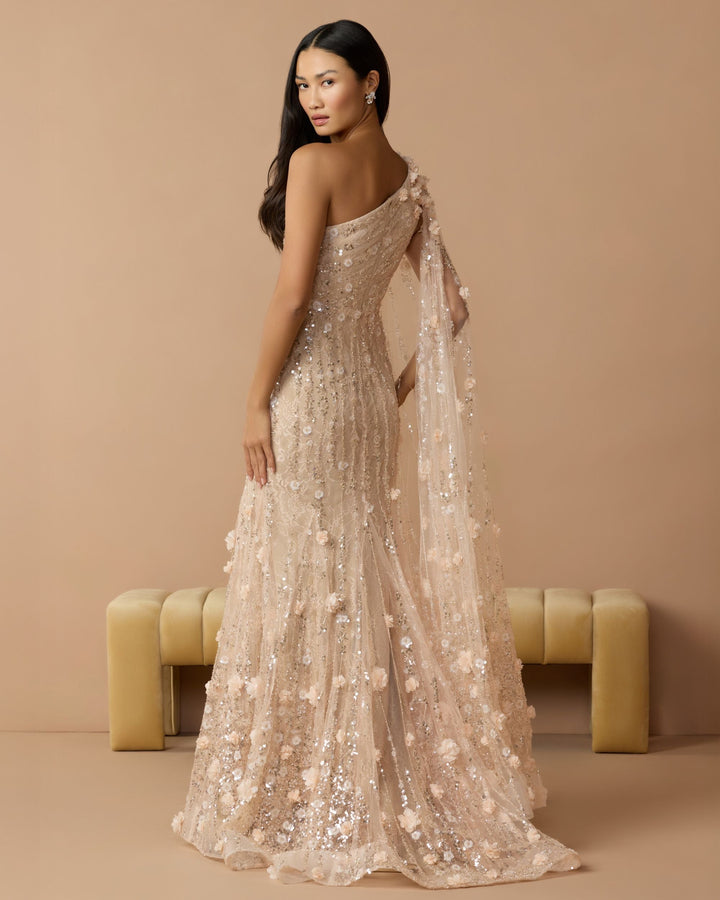 Mac Duggal 69190 One Shoulder Embellished Gown With Cape Sleeve