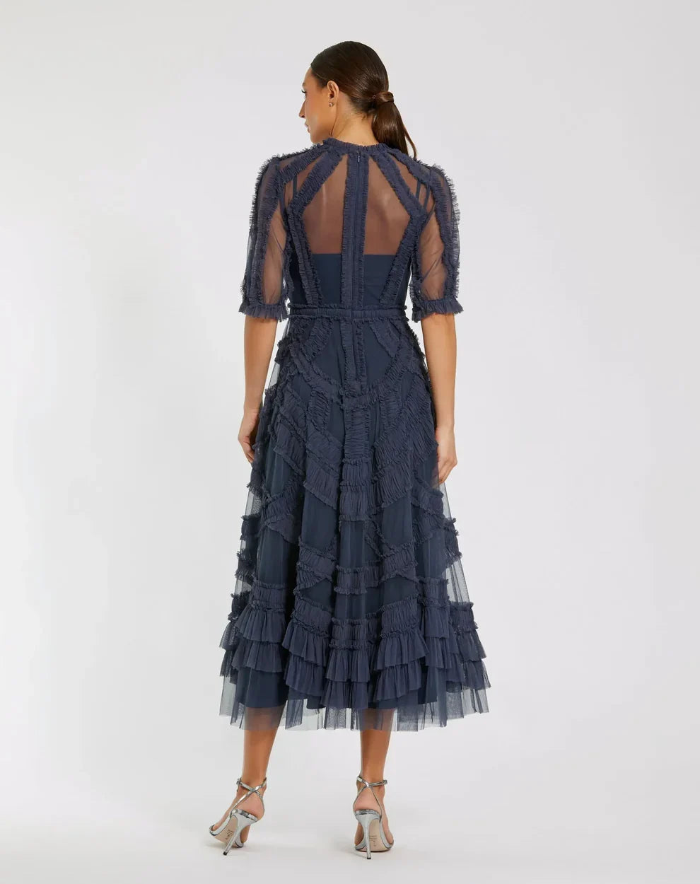 Mac Duggal 8058 High Neck Ruffle Tiered A-Line Midi Dress