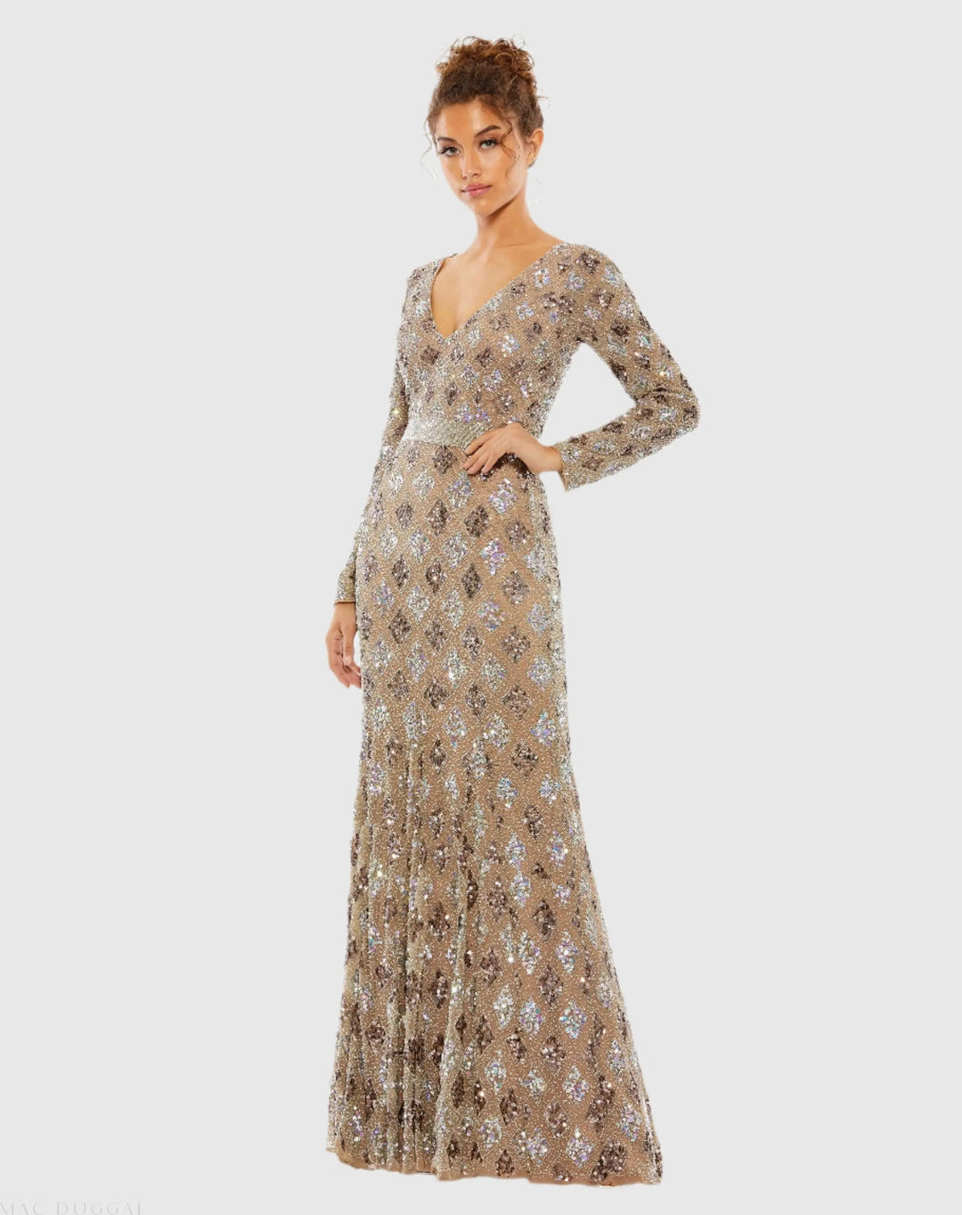 Mac Duggal 5021 Geometric Embellished Evening Gown