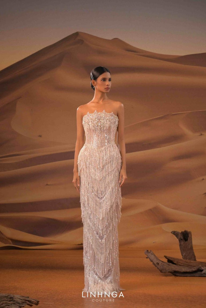 Linh Nga LMBCT346 Strapless Crystal Wedding Couture Dress - FOSTANI.com