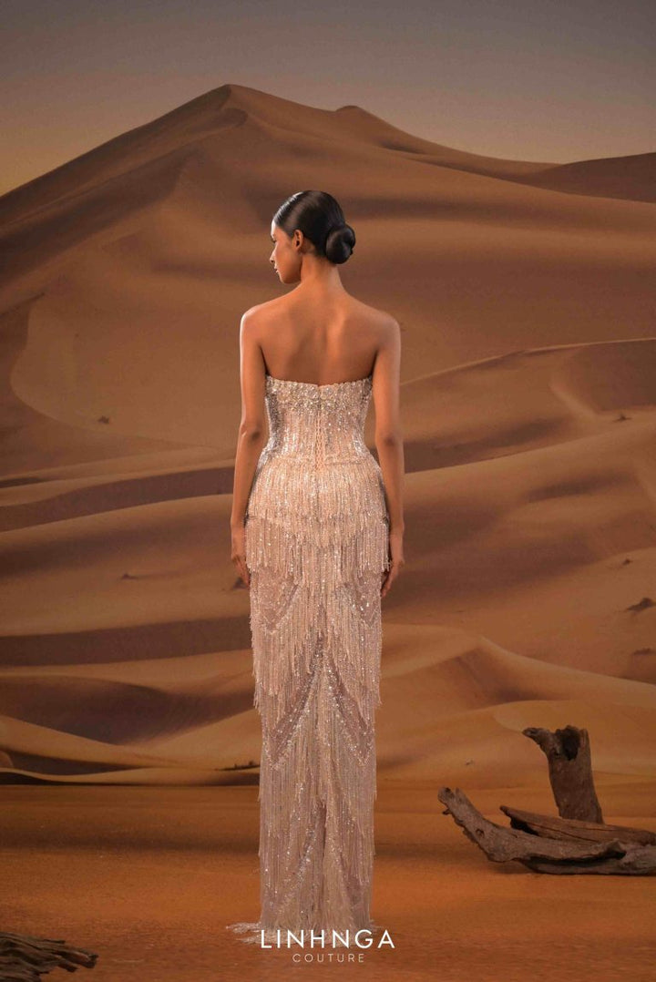 Linh Nga LMBCT346 Strapless Crystal Wedding Couture Dress - FOSTANI.com