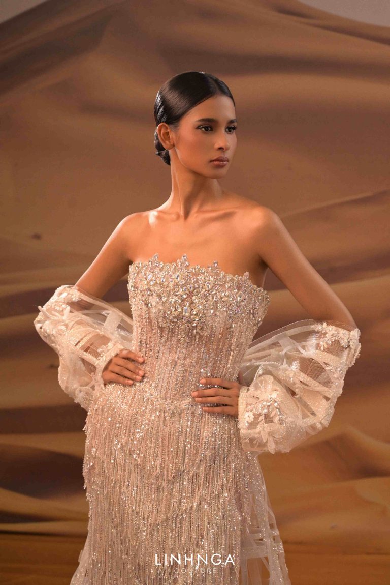 Linh Nga LMBCT346 Strapless Crystal Wedding Couture Dress - FOSTANI.com