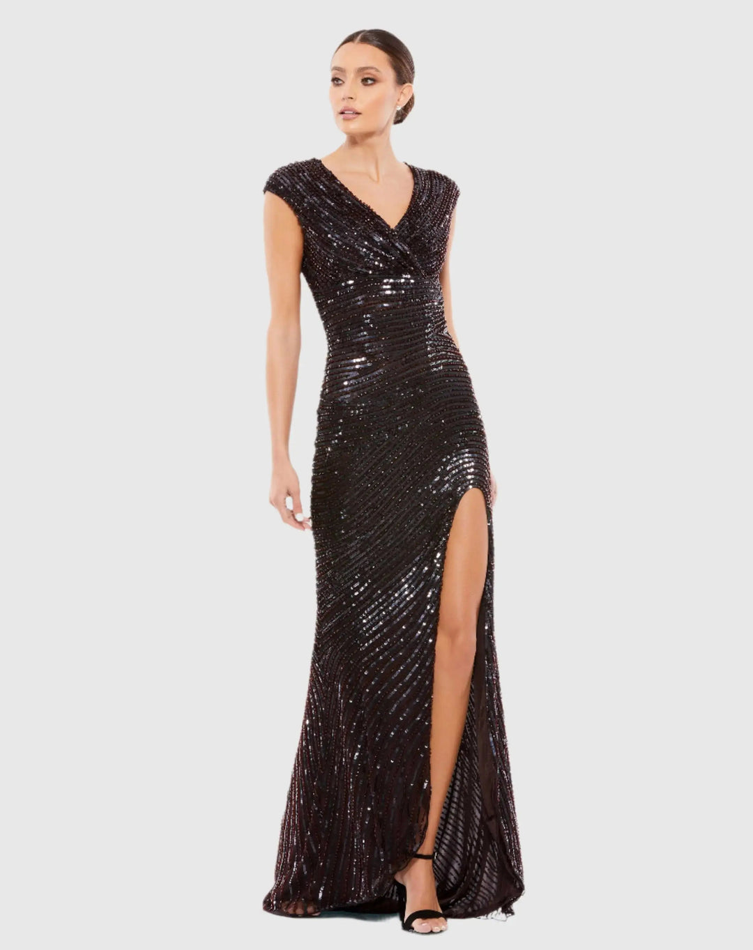 Mac Duggal 5441 Brown Embellished Cap Sleeve Evening Gown