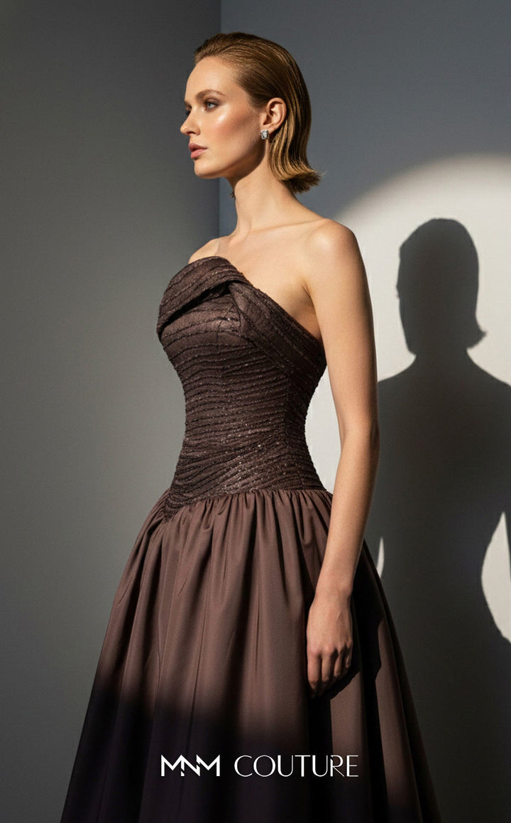 MNM Couture E0132 Asymmetric Draped Taffeta Ball Gown
