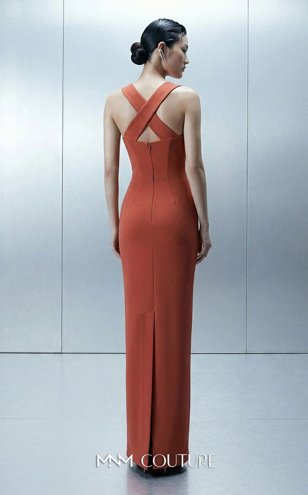 MNM Couture Style E0164 Sophisticated Asymmetrical Crepe Gown - FOSTANI.com