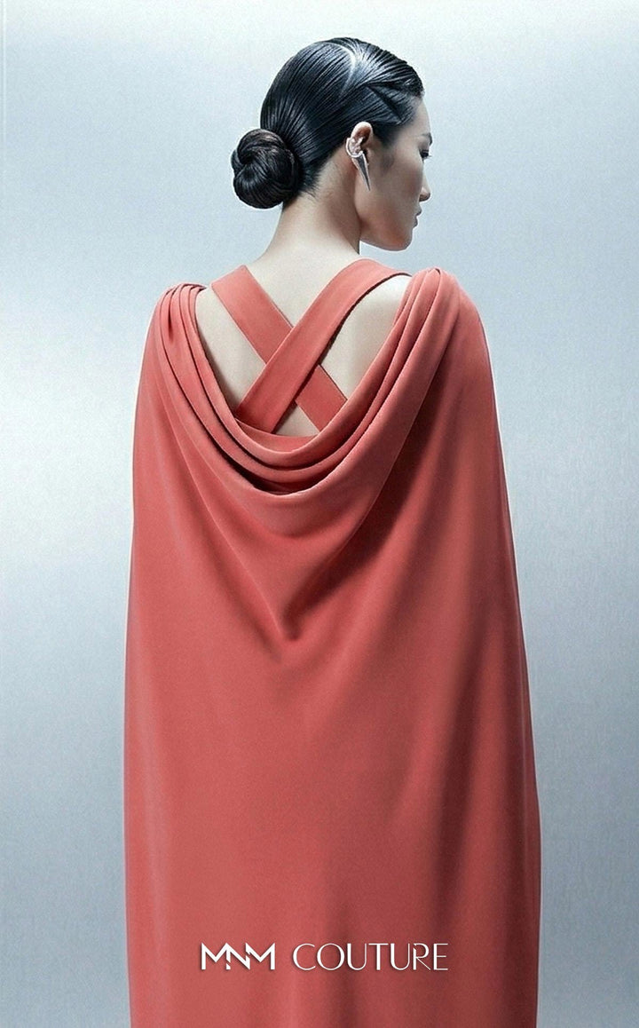 MNM Couture Style E0164 Sophisticated Asymmetrical Crepe Gown - FOSTANI.com