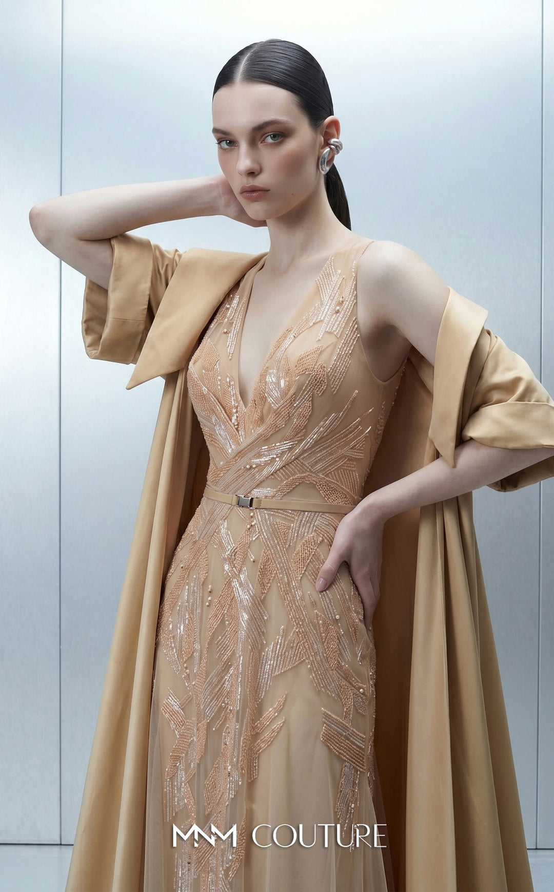 MNM Couture E0170 gown, three-quarter view