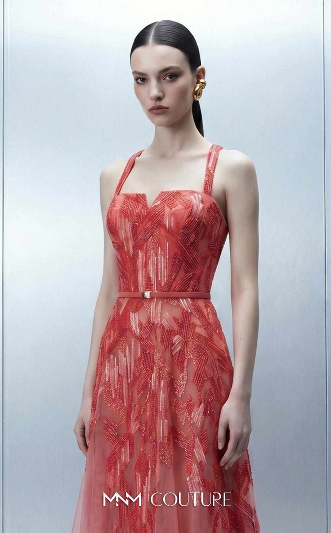 MNM Couture E0171 gown, front bodice detail