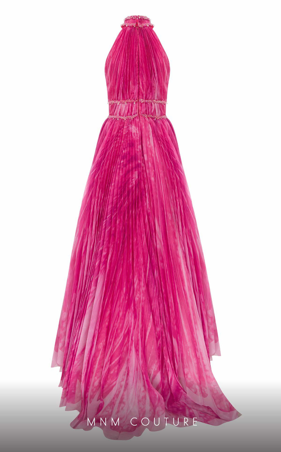 Fouad Sarkis F02822 High Halter Keyhole Pleated A-Line Evening Gown