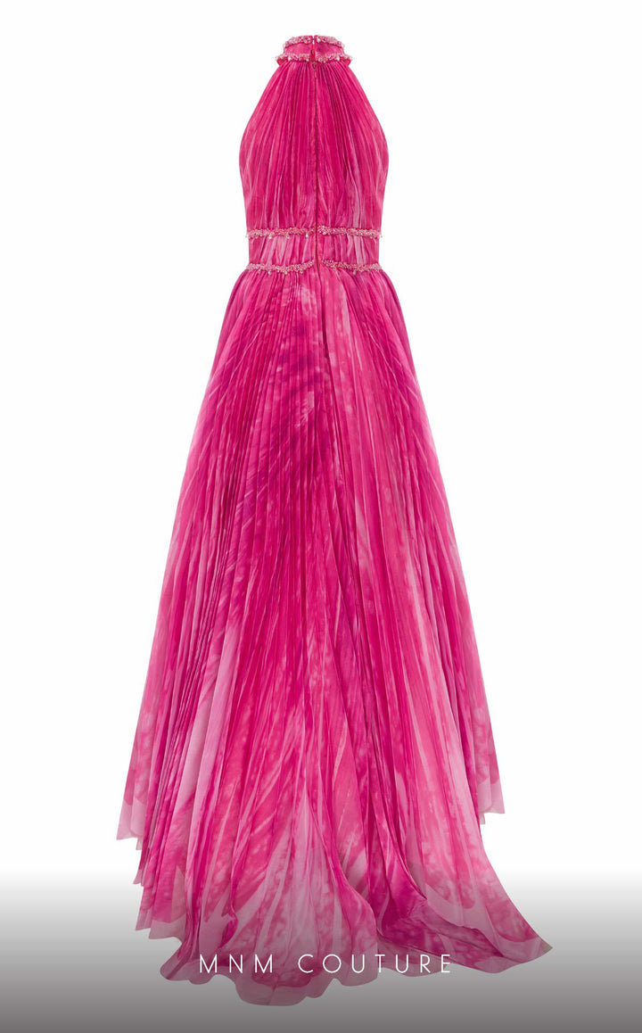 Fouad Sarkis F02822 High Halter Keyhole Pleated A-Line Evening Gown