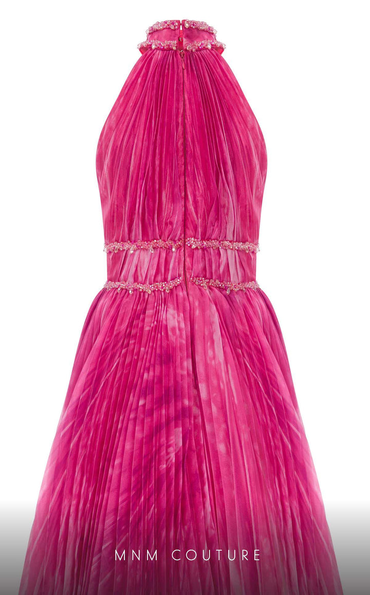 Fouad Sarkis F02822 High Halter Keyhole Pleated A-Line Evening Gown