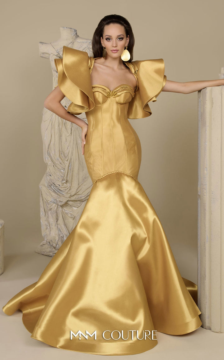 MNM Couture F02951 Ruffle Sleeve Corset Mermaid Gown