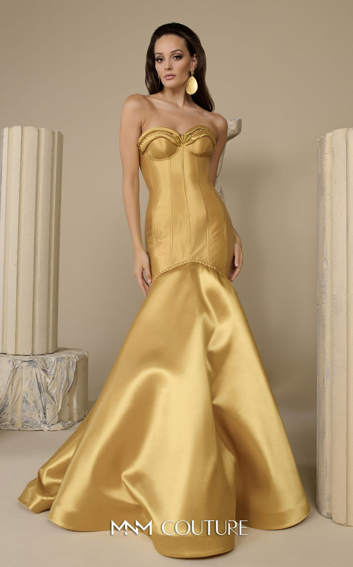 MNM Couture F02951 Ruffle Sleeve Corset Mermaid Gown