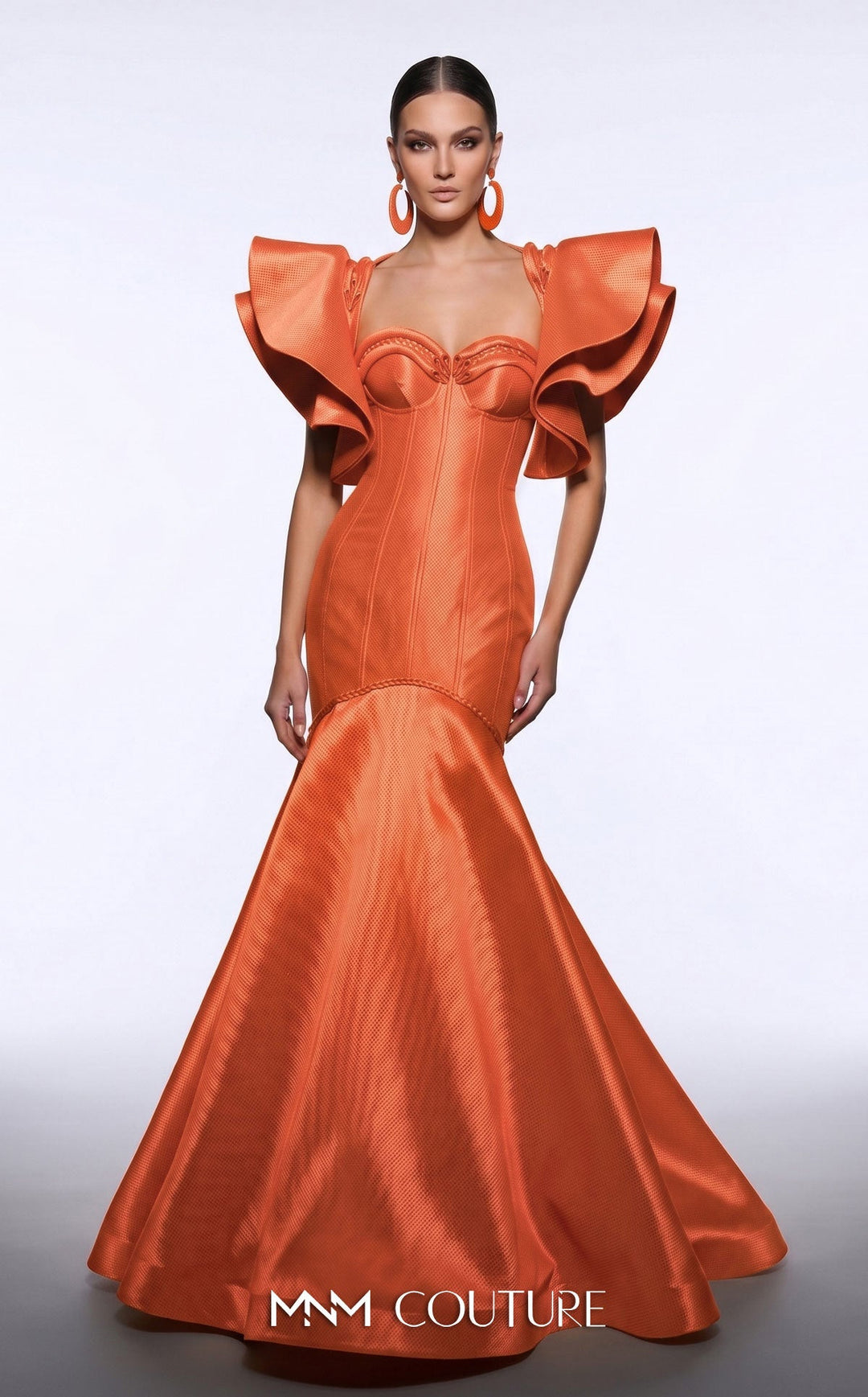 MNM Couture F02951 Ruffle Sleeve Corset Mermaid Gown