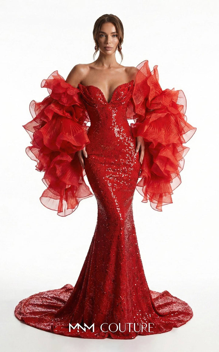 Fouad Sarkis F03029 sequin mermaid gown front view