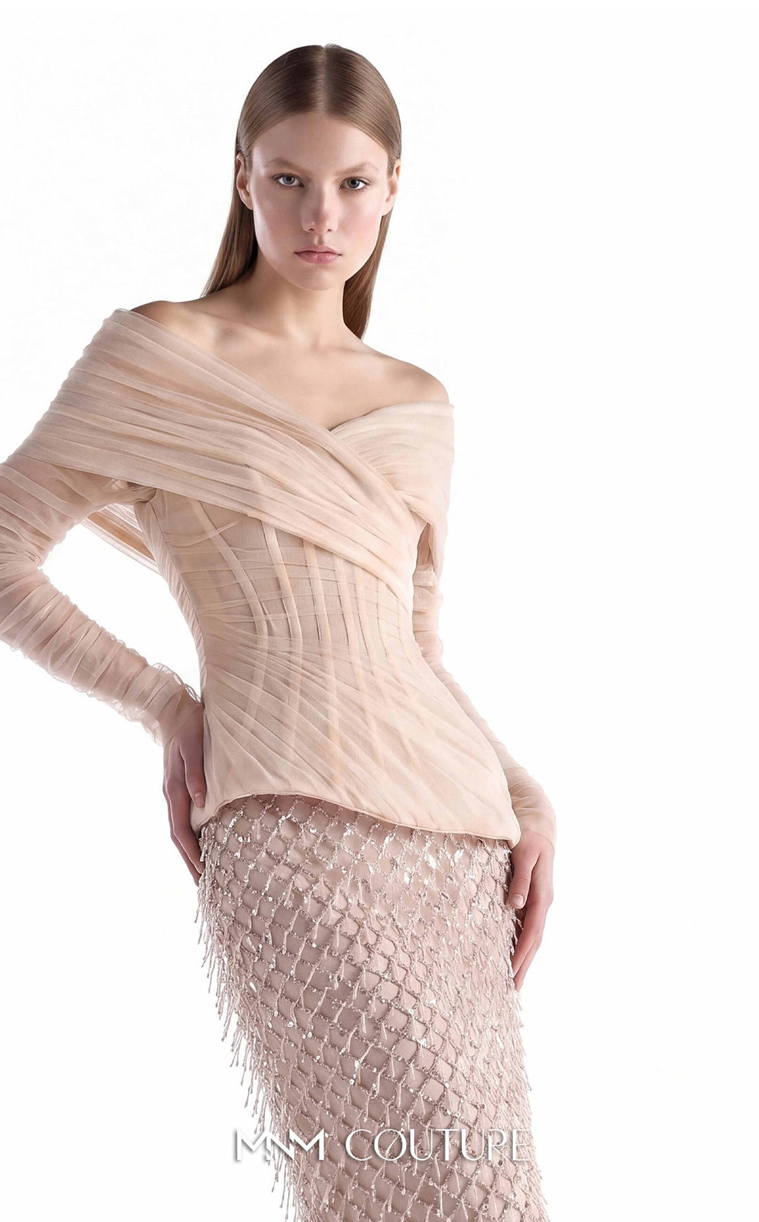 Gaby Charbachy G2255 couture gown, draped bodice detail