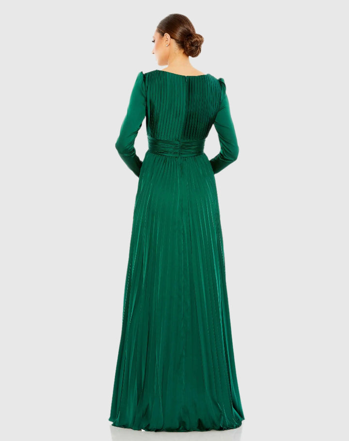 Mac Duggal 26542 Pleated Long Sleeve V-Neck Gown
