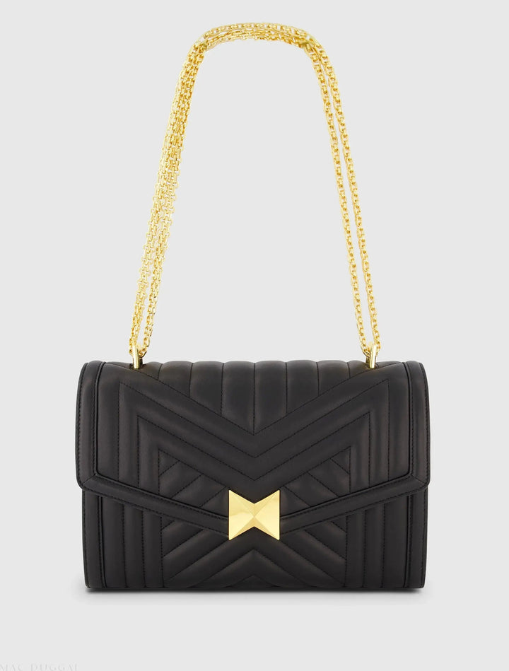 Mac Duggal H90045 Quilted Napa Leather Handbag With Gold Hardware