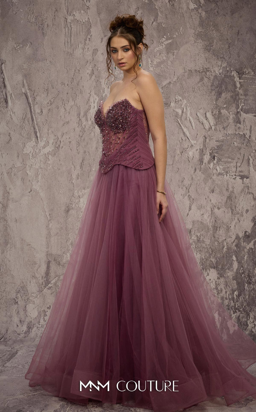 MNM Couture Style J03608: A-Line Organza Gown with Beaded Corset