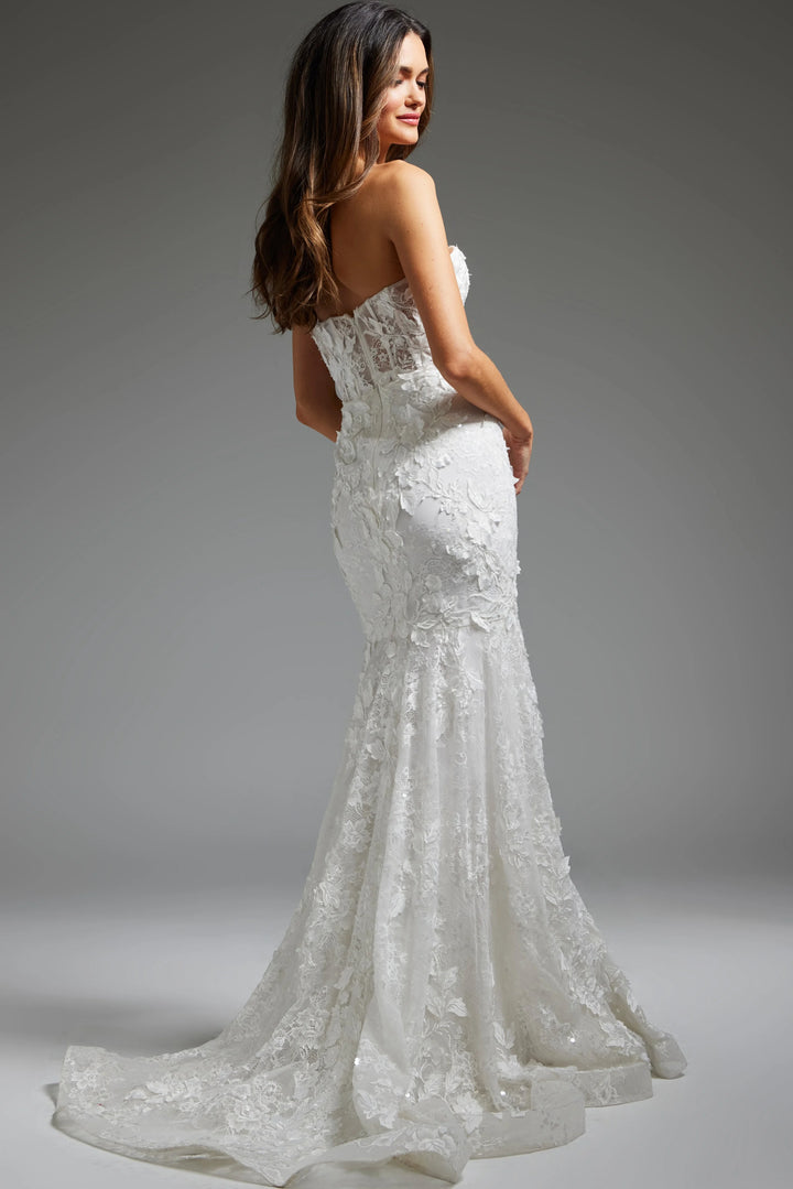 Jovani JB02836 Off White Strapless Embroidered Bridal Dress